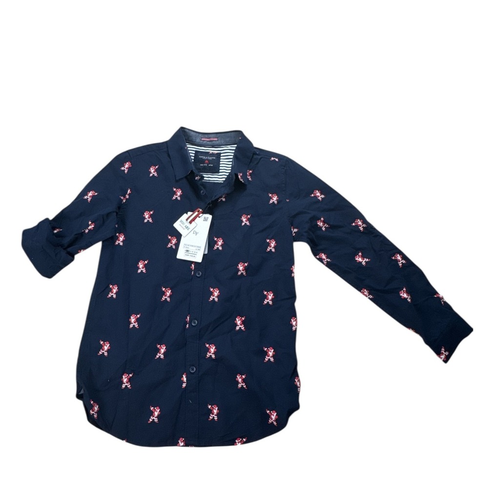 Denim &‎ Flower Cozy Christmas Santa Button-Down Dress Shirt NWT Size 9/10 Kids